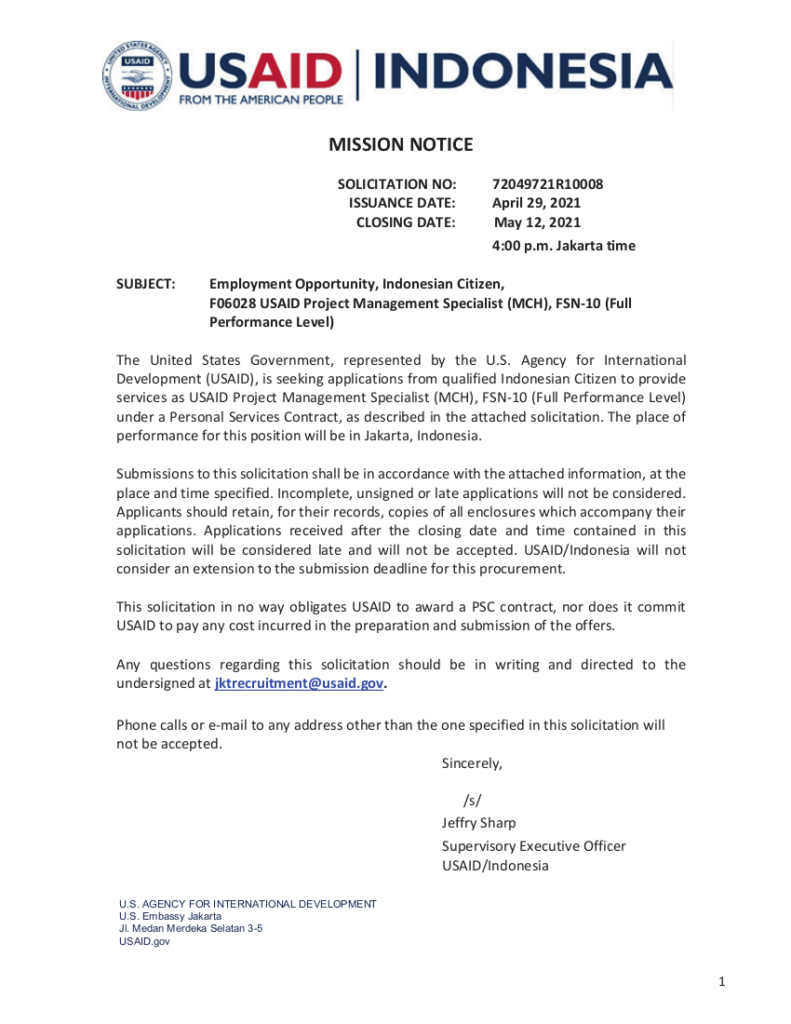 72049721R10008: USAID Project Management Specialist (MCH), FSN-10