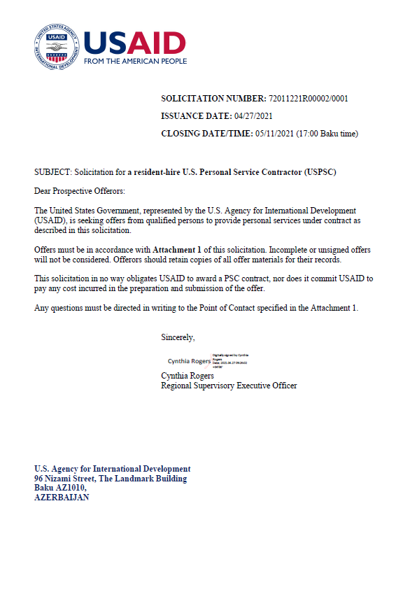 Azerbaijan Vacancy Announcement Resident-hire USPSC Development Outreach Communications (DOC) Advisor