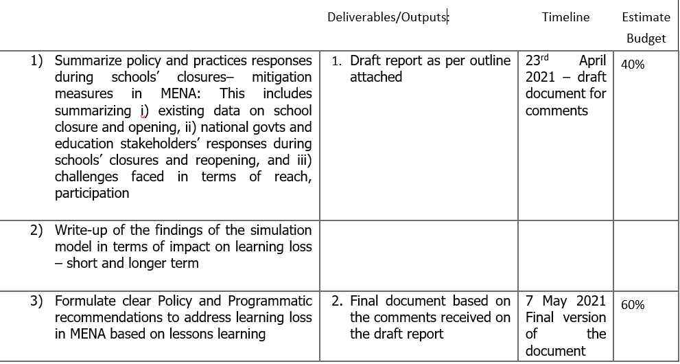 Consultancy Title : Report writer, MENA Regional Office