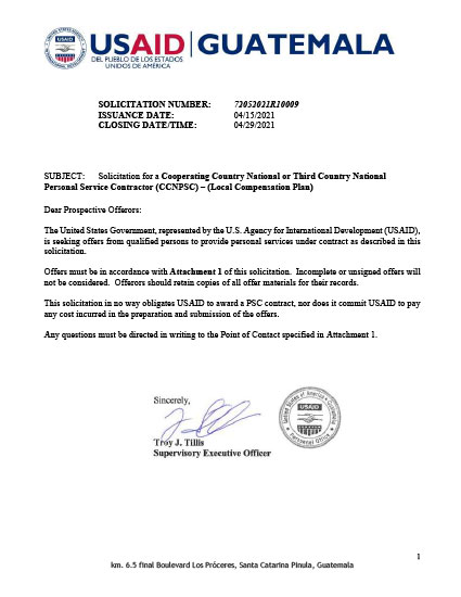 USAID/Guatemala - Project Management Specialist (Bureau of Humanitarian Assistance)