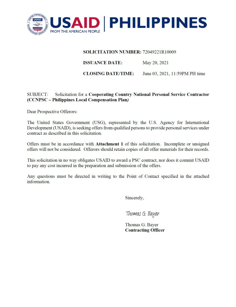 Sol.No. 72049221R10009: Project Management Specialist (Democracy and Governance), FSN-11