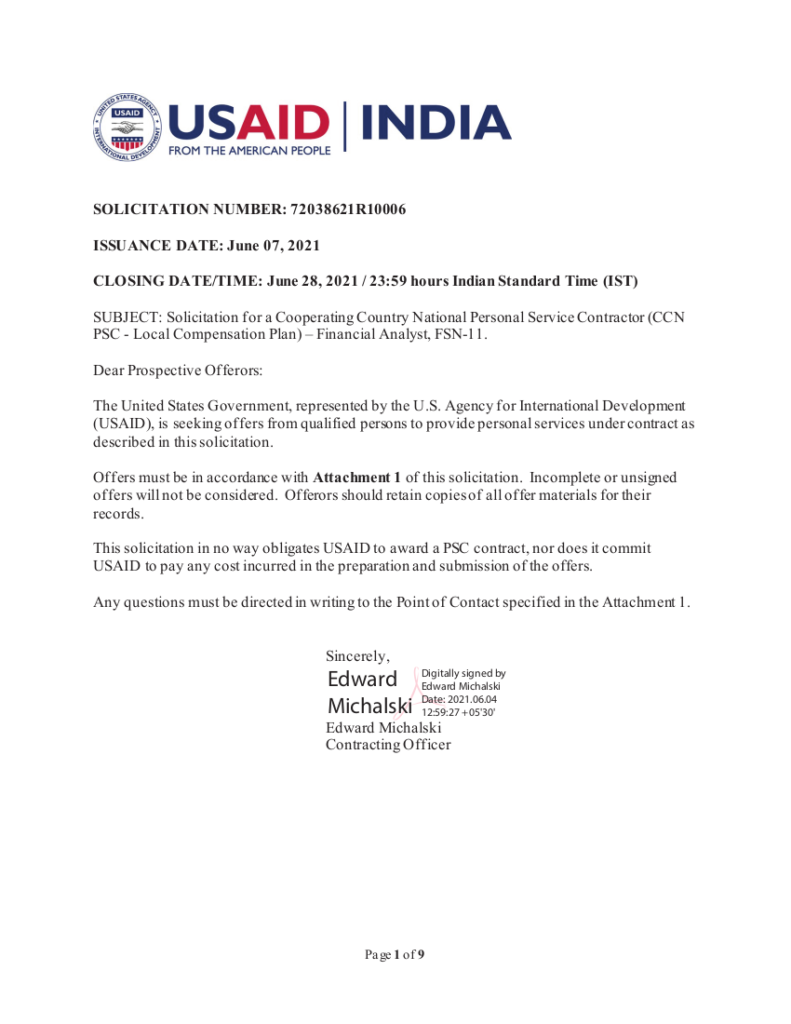 Vacancy Announcement - Financial Analyst, FSN-11