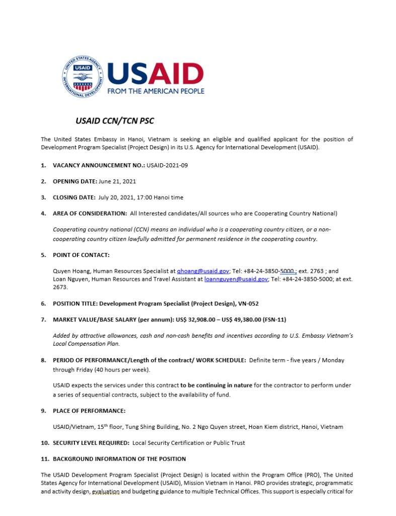 Vacancy Announcement: Development Program Specialist (Project Design)