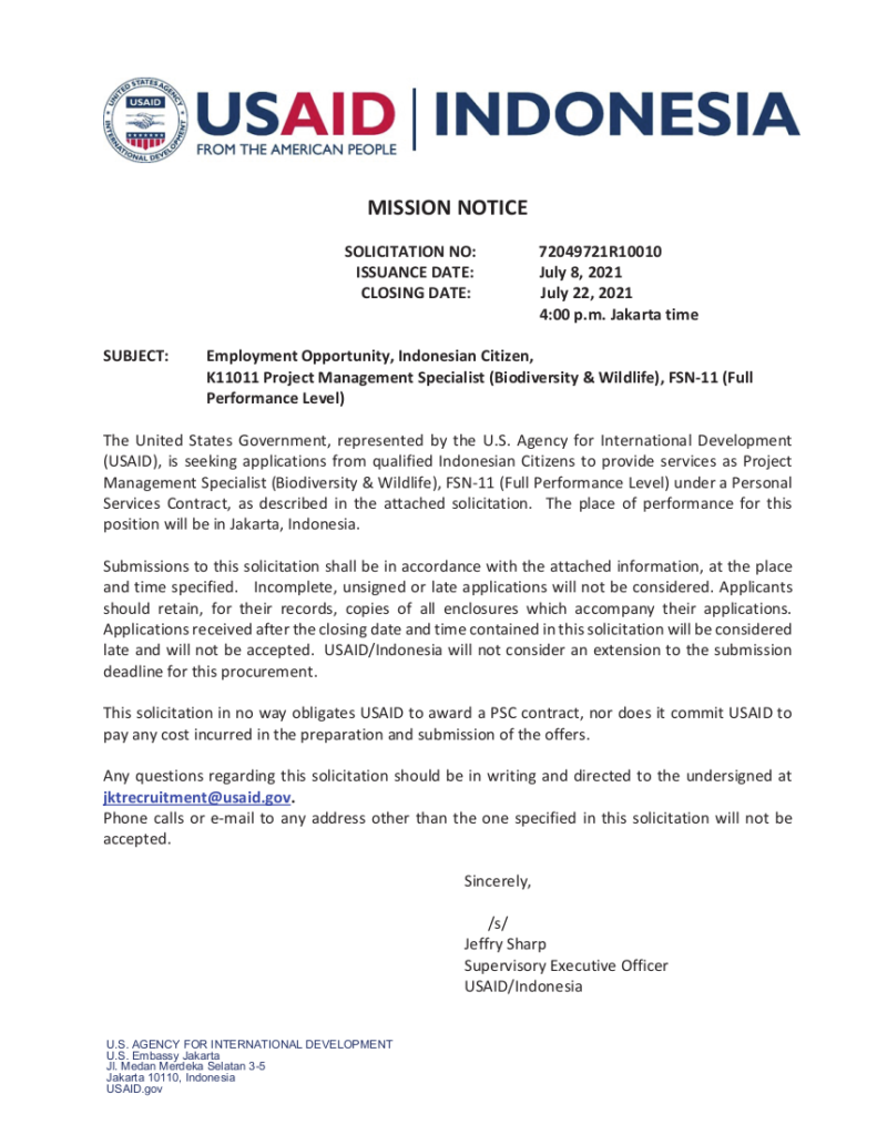 72049721R10010: K11011 Project Management Specialist (Biodiversity & Wildlife), FSN-11