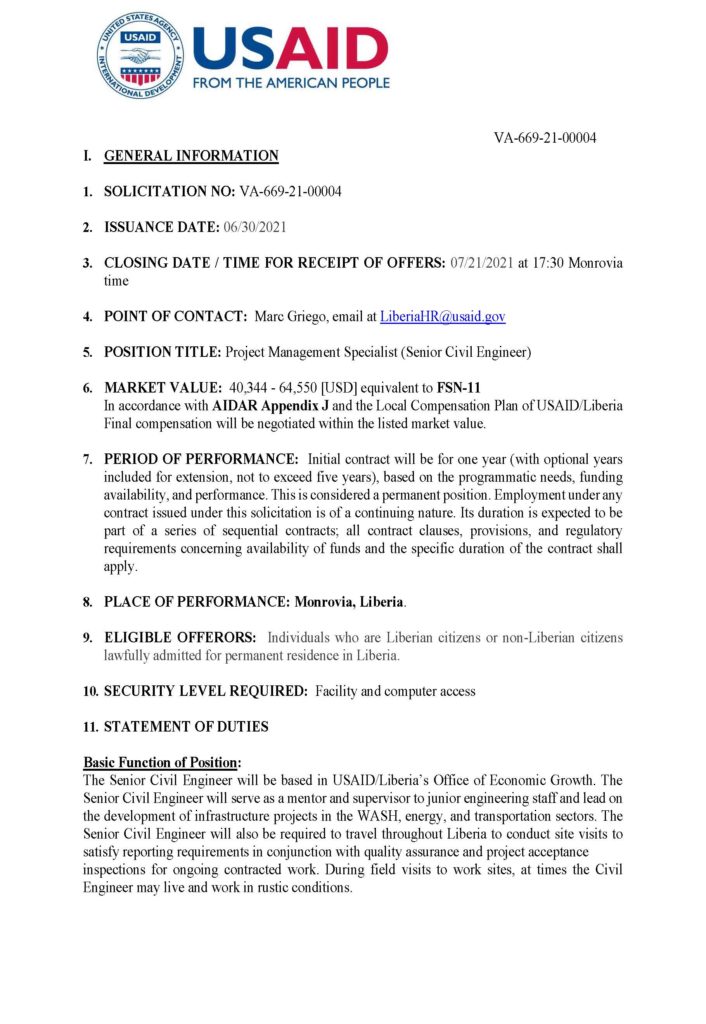 Project Management Specialist (Senior Civil Engineer)