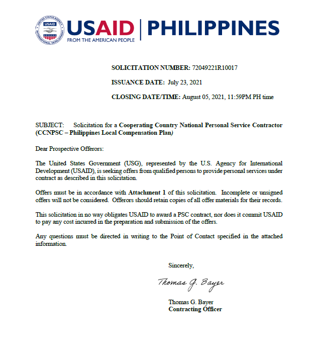 Sol.No. 72049221R10017: Administrative Assistant (for the Mission Director), FSN-08