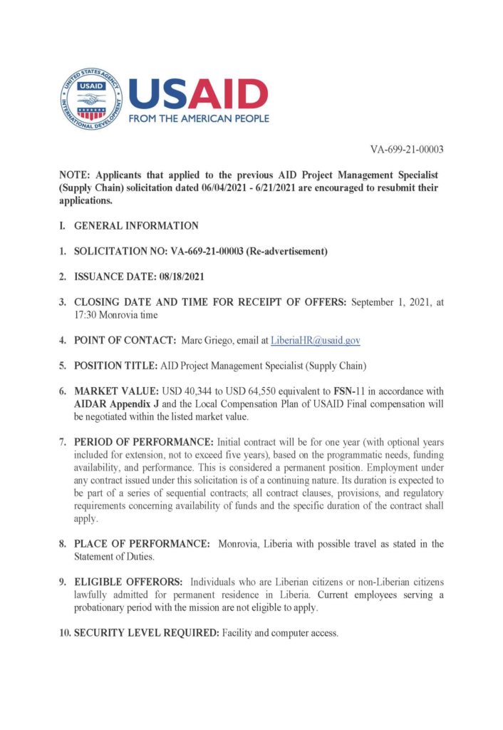 AID Project Management Specialist (Supply Chain)