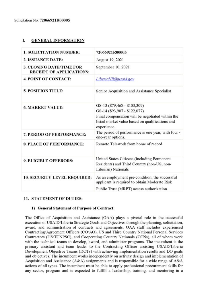 Senior Acquisition and Assistance Specialist