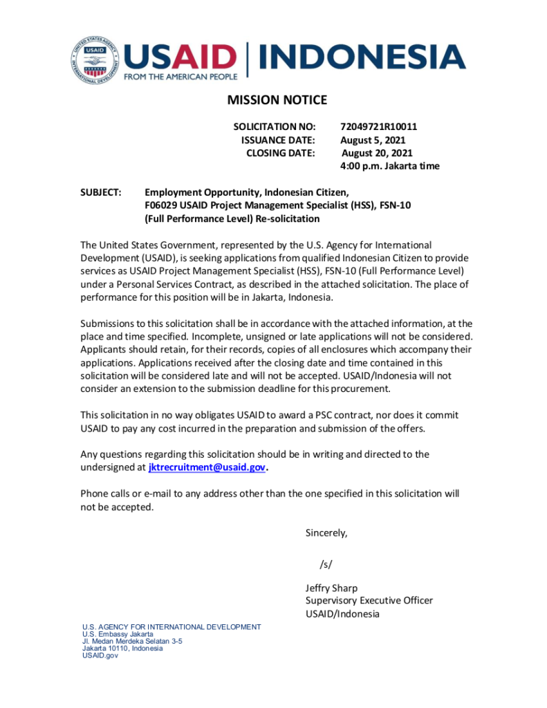 USAID Project Management Specialist (HSS), FSN-10