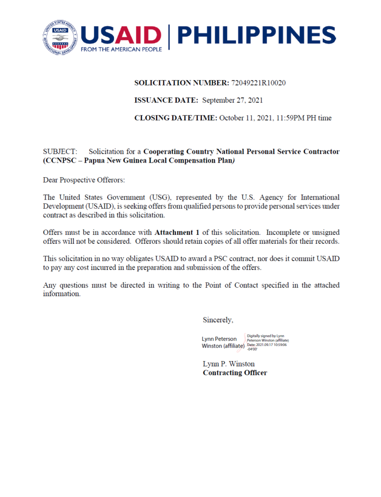 Sol.No. 72049221R10020: Project Management Specialist (Biodiversity, Energy, and Gender), FSN-11