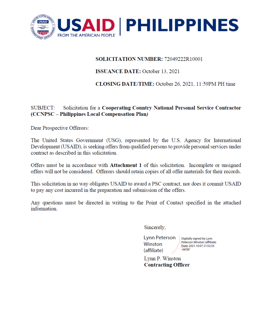 Sol.No. 72049222R10001: Project Management Specialist (Regional Biodiversity and Sustainable Landscapes), FSN 10