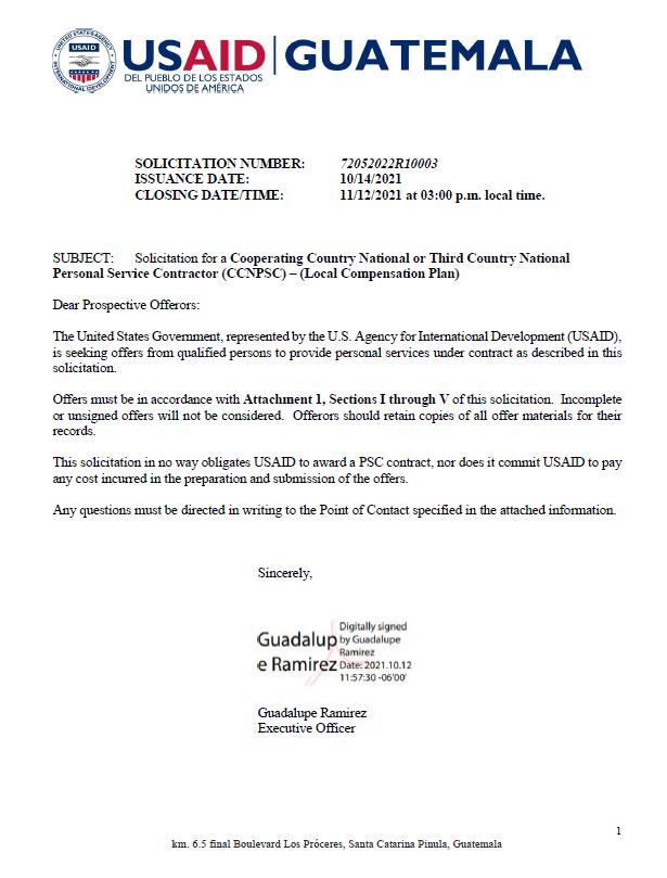 USAID/Guatemala -  Project Management Specialist (Private Sector Development)